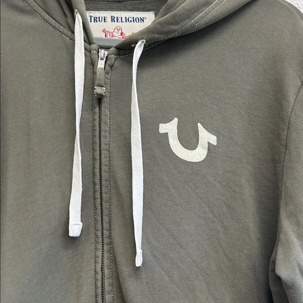 True Religion Buddha Logo Zip Sweatshirt Men khaki green hoodie